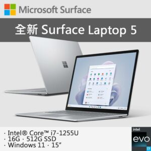 Microsoft 微軟 Surface Laptop 5 RIP-00019 白金(i7-1255U/16G/512G SSD/W11/QHD/15)surface收購